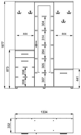 Martin Entry Furniture with Mirror / Hanger / Shoe Rack & Wardrobe Sonoma / White 133.5x33x197.5cm