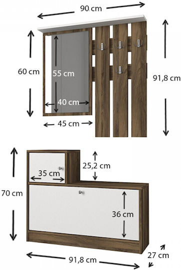 Galina Entry Furniture with Mirror / Hanger & Shoe Rack 91.8x27x70cm