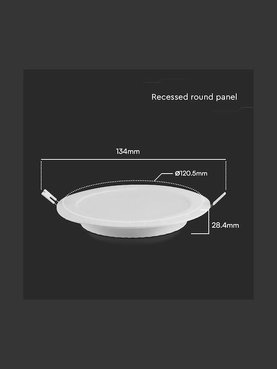 V-TAC Στρογγυλό Χωνευτό LED Panel 6W με Θερμό Λευκό Φως 3000K 120εκ.