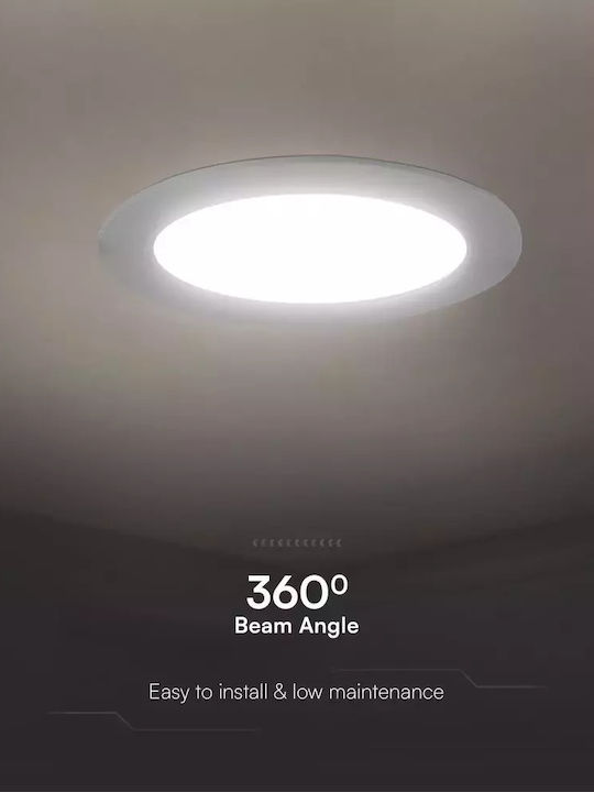 V-TAC Round Recessed LED Panel 6W with Cool White Light 6500K 120cm