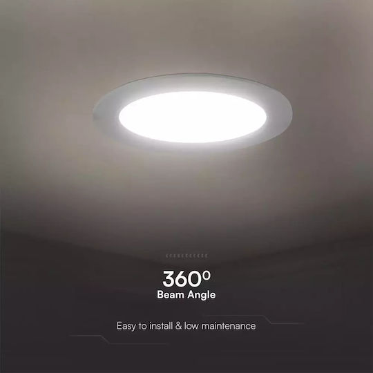 V-TAC Στρογγυλό Χωνευτό LED Panel 6W με Ψυχρό Λευκό Φως 6500K 120εκ.