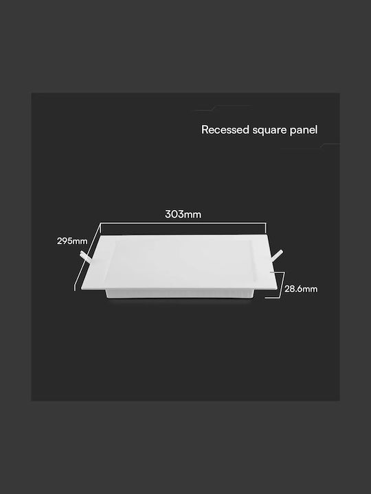 V-TAC Square Recessed LED Panel 24W with Warm White Light 3000K