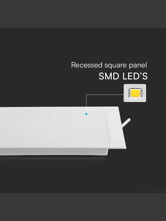 V-TAC Square Recessed LED Panel 24W with Warm White Light 3000K