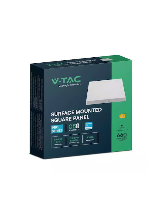 V-TAC Square LED Panel 6W with Warm White Light 3000K