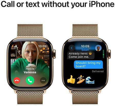 Apple Watch Series 10 Cellular Titanium 46mm Waterproof With eSIM And Heart Rate Monitor (Gold Titanium - Milanese Loop Gold - M/L)