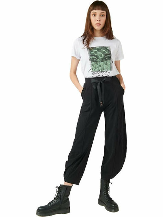 Women's Fabric Trousers with Elastic Black