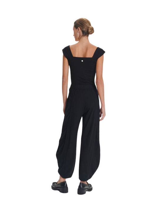 Women's Fabric Trousers with Elastic Black