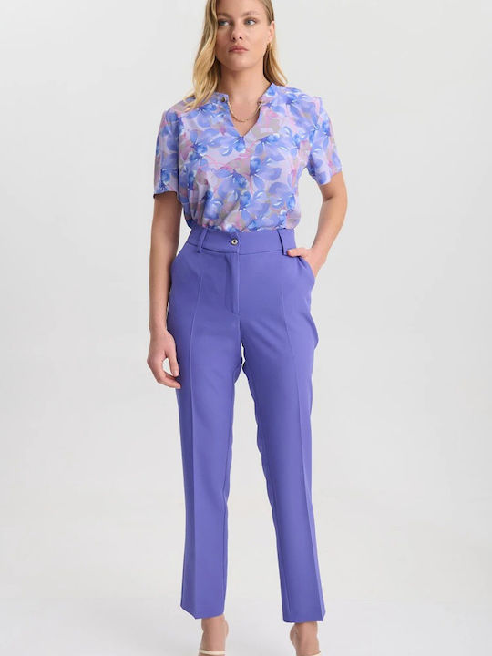 Damen Hoch tailliert Stoff Hose Lilac