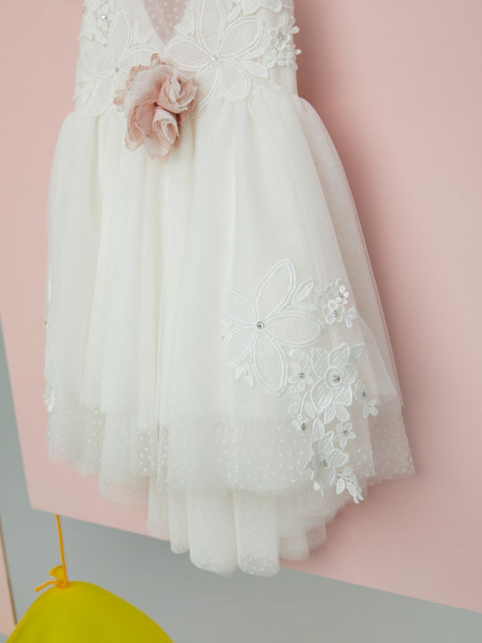 Bambolino Theoni Ecru Baptism Dress Made of Tulle