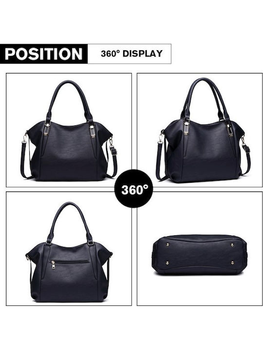 Leder Damentasche Schultertasche Marineblau
