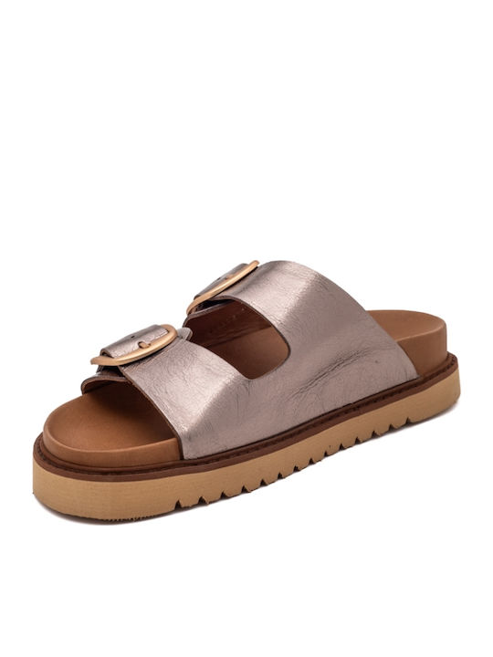Leather Women's Flat Sandals Flatforms in Silver Color