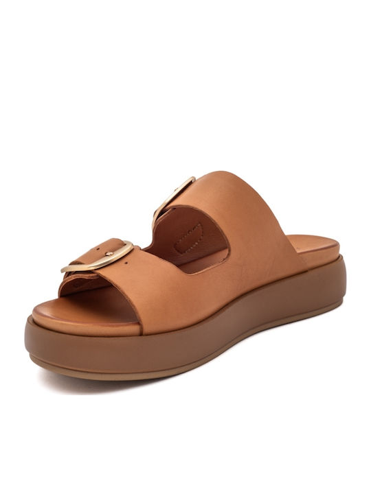 Leder Flache Sandalen für Damen Braun