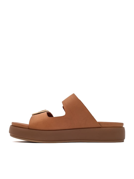 Leder Flache Sandalen für Damen Braun