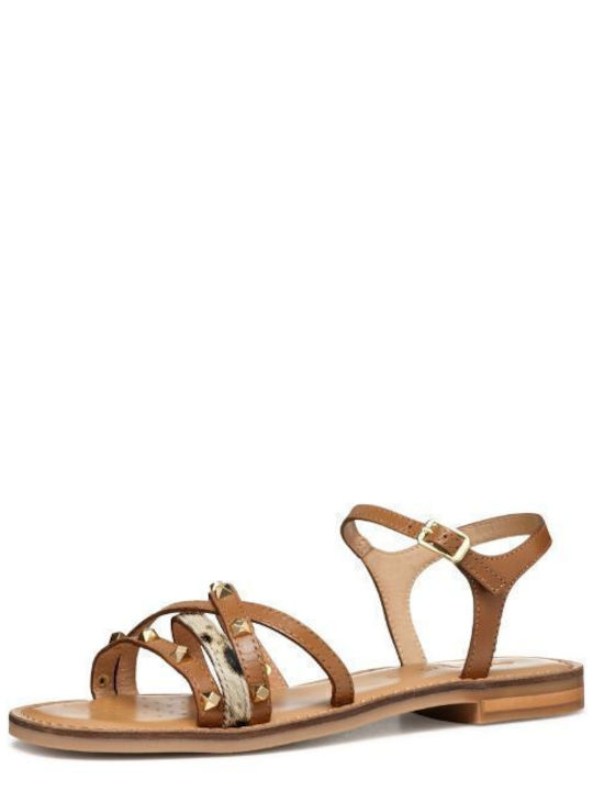 Maddalusiac Leather Women's Flat Sandals in Brown Color