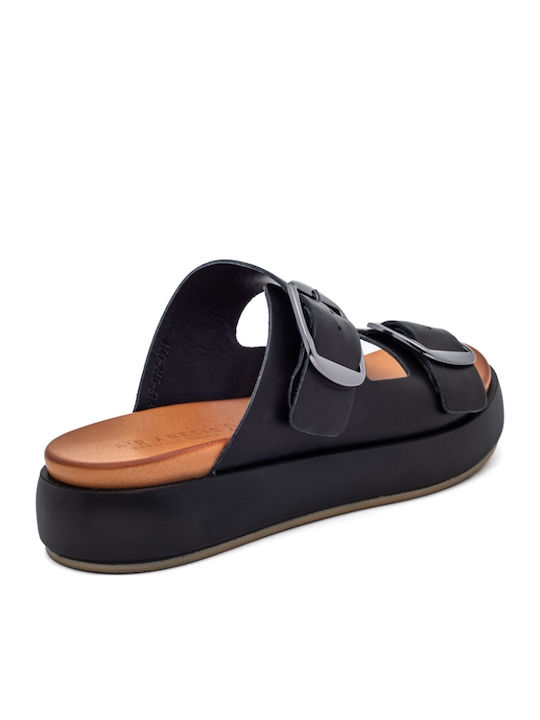 Leather Women's Flat Sandals Flatforms in Black Color