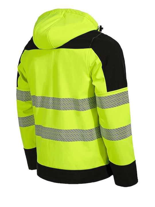 Stenso Nobel Pro Work Jacket Reflective Softshell with Fleece Lining and with Hood Yellow