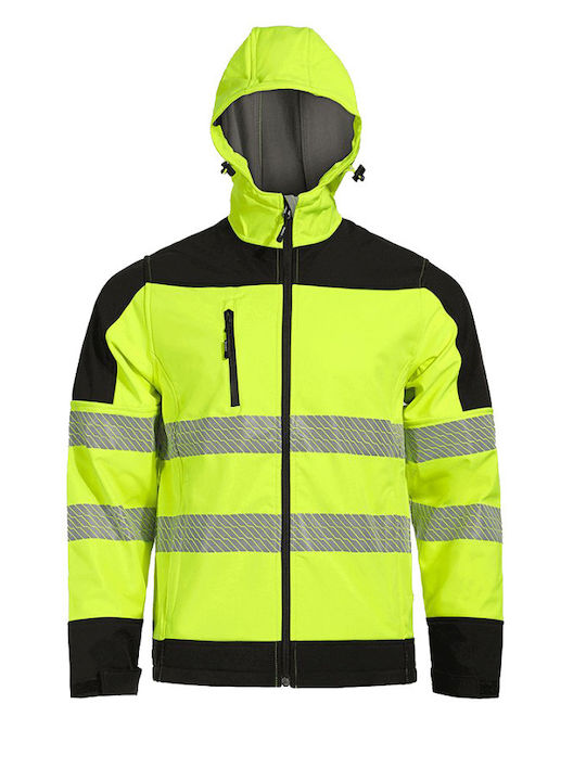 Stenso Nobel Pro Work Jacket Reflective Softshell with Fleece Lining and with Hood Yellow