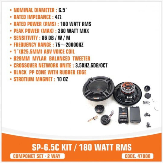 SP Audio Set Auto-Lautsprecher SP 6.5C KIT Autolautsprecher 6.5" mit 180W RMS (2 Weg)