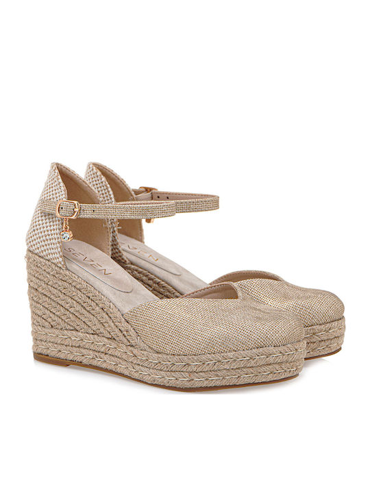 Women's Synthetic Leather Platform Espadrilles Beige