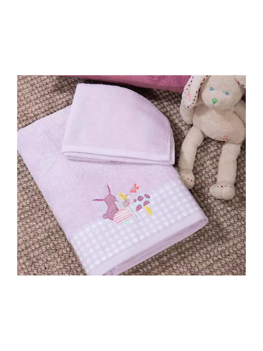 Nef-Nef Homeware Σετ Βρεφικές Πετσέτες 2τμχ Mon Petit Jardin Μωβ 70x140cm Βάρους 420gr/m²
