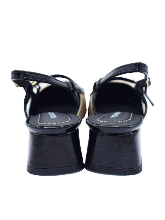 Anatomic Synthetic Leather Beige Low Heels with Strap