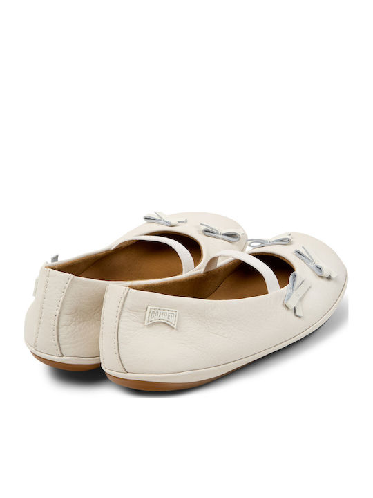 Kids Leather Ballerinas TWINS with Elastic Strap White