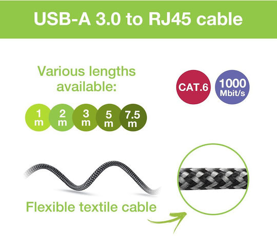 Techly Icoc U3a-rj45-010 Καλώδιο Usb 3.0 Male Ethernet Rj45 Male 1m
