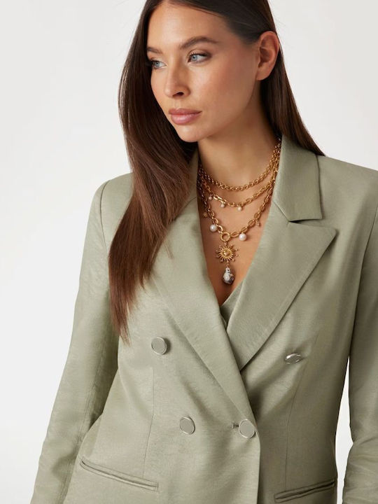 Guess Long Women's Double Breasted Blazer Light Green