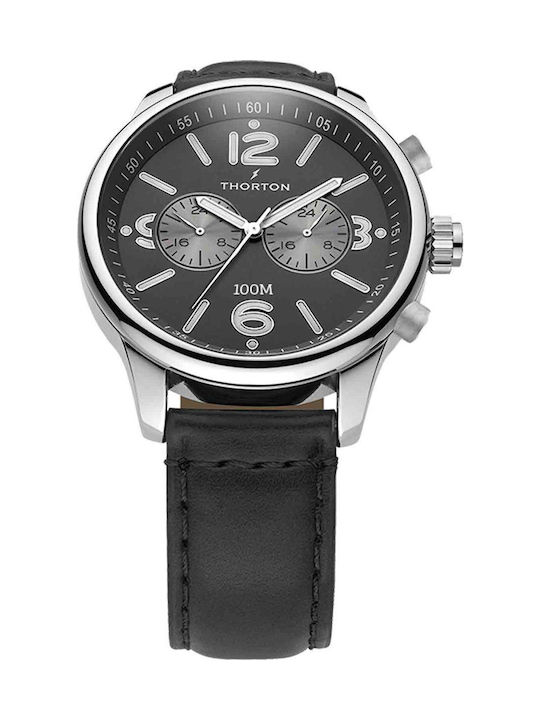 Thorton Ragnar Ii Dual Time Herrenuhr Chronograph Batterie mit Schwarz Lederarmband
