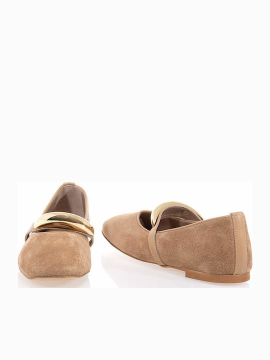 Leather Ballerinas Tabac Brown