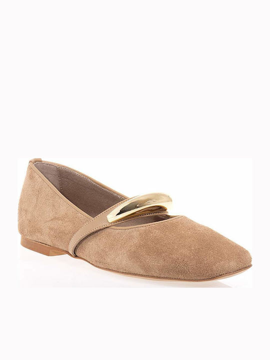 Leather Ballerinas Tabac Brown