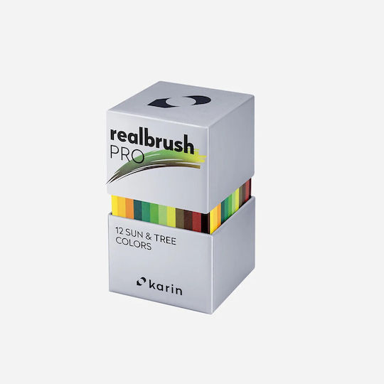 Комплект от 12 акварелни маркери Karin Realbrush Pro в цветове на слънчеви дървета
