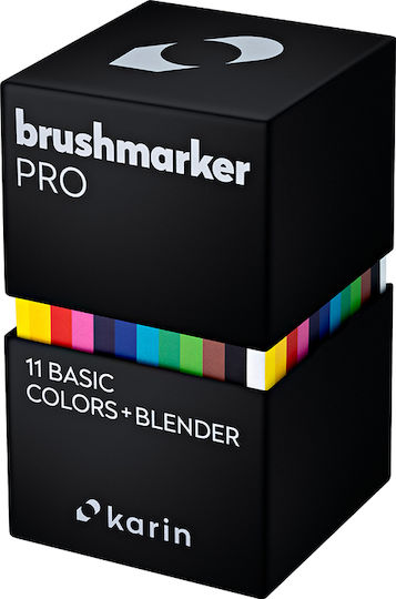 Karin Σετ Μαρκαδόρων Νερού Brushmarker Pro 11 Basic Colors + Blender