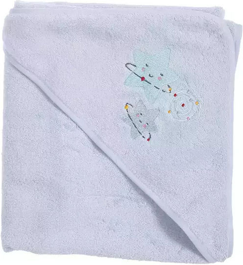 Nef-Nef Homeware Baby Bath Towel-Bathrobe Hooded Explore The Universe Light Blue 75x75cm