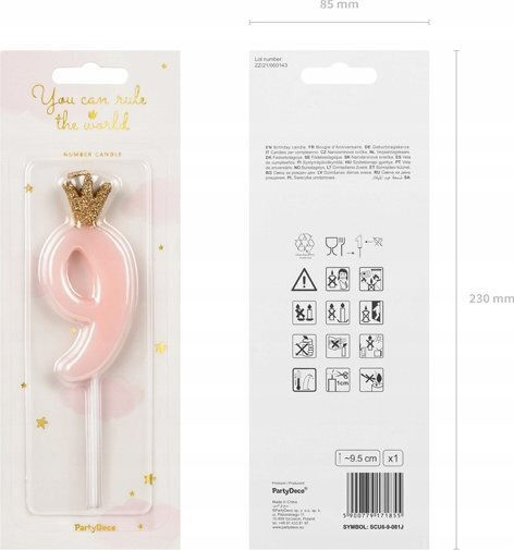 Birthday Candle Number 9 Pink 9.5cm 71855