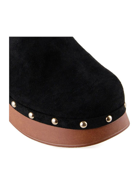 Suede Mules with Chunky Heel in Black Color