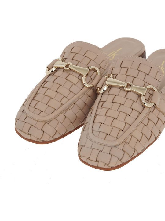 Flat Leather Mules in Pink Color