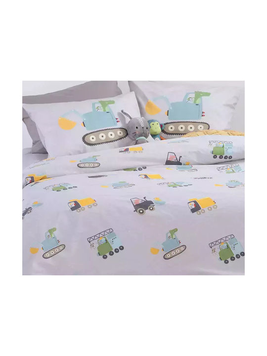 Nef-Nef Homeware Sheet Set Single Cotton Fun At Work Gray 170x260cm 3pcs