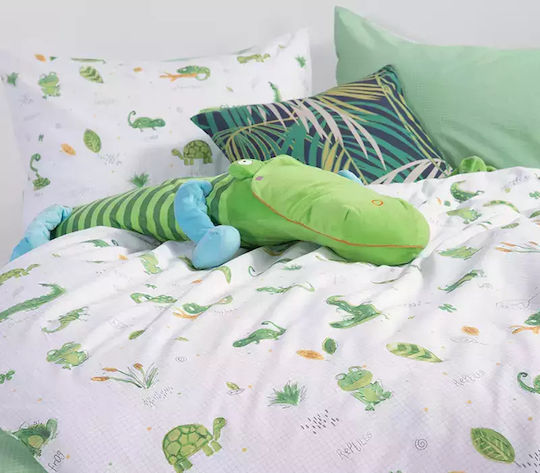 Nef-Nef Homeware Σετ Σεντόνια Μονά Βαμβακερά Cute Reptiles Πράσινο 170x260cm 3τμχ