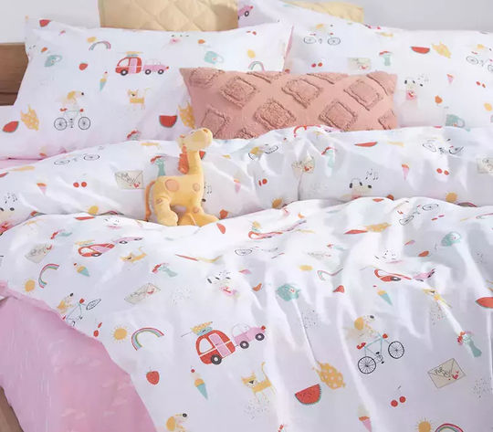 Nef-Nef Homeware Sheet Set Single Cotton Happy Today Pink 170x260cm 3pcs
