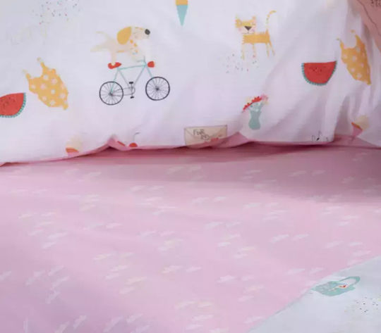 Nef-Nef Homeware Sheet Set Single Cotton Happy Today Pink 170x260cm 3pcs