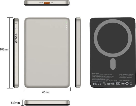 Valenta 588874 MagSafe Power Bank 5000mAh 15W Natural