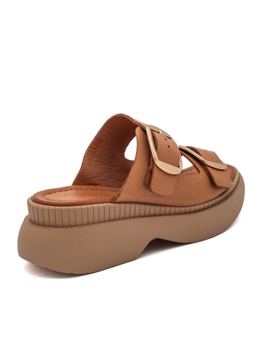Leather Women's Flat Sandals Anatomic Flatforms in Brown Color