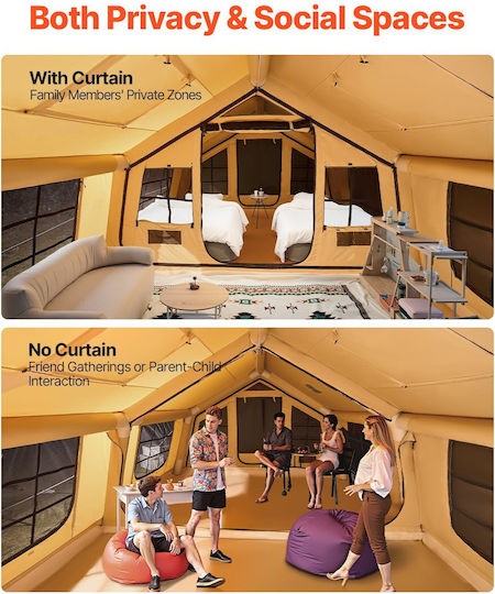 Vevor Aufblasbares Campingzelt Gelbe 3 Jahreszeiten Für 12 Personen 480x360x220cm