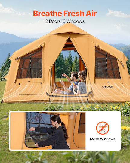 Vevor Aufblasbares Campingzelt Gelbe 3 Jahreszeiten Für 12 Personen 480x360x220cm