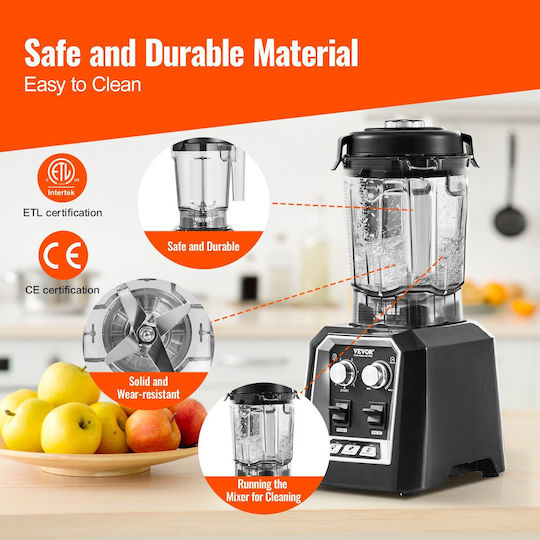 Vevor Commercial Blender 2.2kW Black with Jug Capacity 2lt 24x19.8x44cm