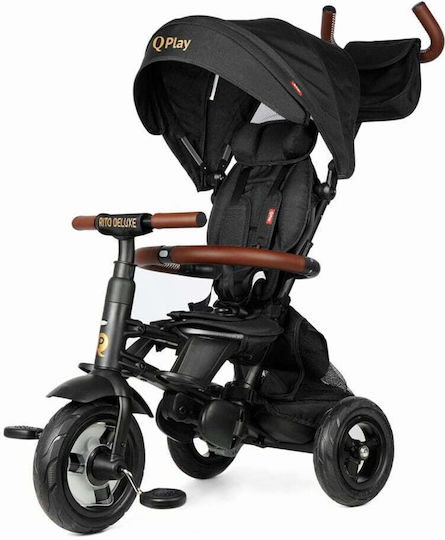 Q Play Kids Tricycle Bicycle Rito Deluxe Foldable & Convertible with Parental Handle, Air Wheels, Tent & Storage Space for 10+ Months Black