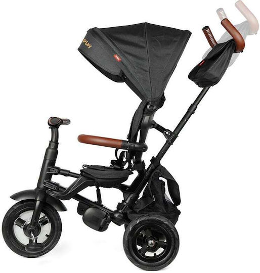 Q Play Kids Tricycle Bicycle Rito Deluxe Foldable & Convertible with Parental Handle, Air Wheels, Tent & Storage Space for 10+ Months Black