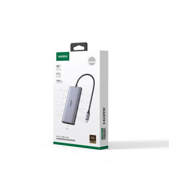 Ugreen CM639 USB-C Docking Station with HDMI 4K PD Ethernet and Support for 2 Monitors Gray