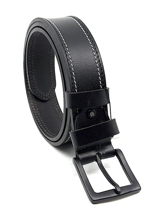 Wide Men's Belt Leather Black